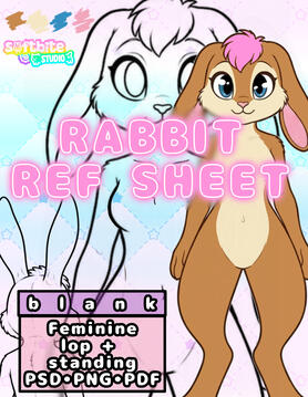 Rabbit ref sheet where I've included male, female, Lop, and standing ears. I put so much work into this and I'm selling it for like 1.50 lol